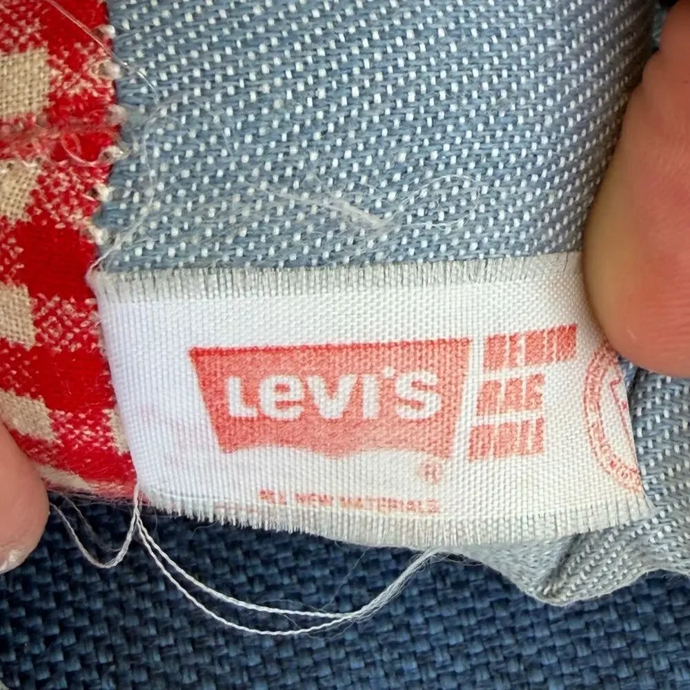 Knickerbocker Levi’s Denim Rag Doll Vtg 1970’s Advertising Yellow Yarn Hair FLAW